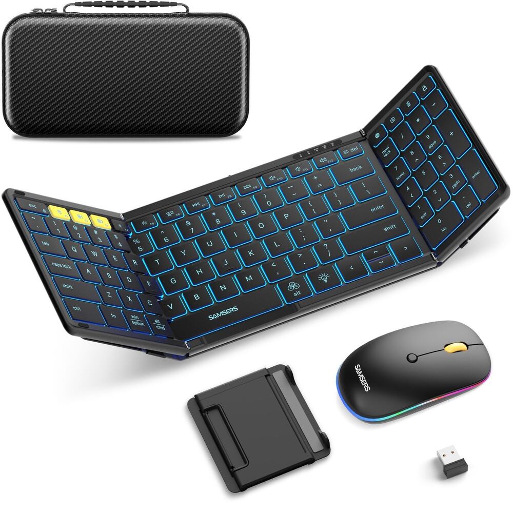 Foldable Keyboard and Mouse, Samsers Folding Bluetooth Keyboard Combo, 2.4G + BT